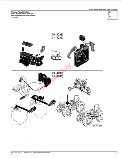 JOHN DEERE 5200, 5300, 5400 AND 5500 TRACTORS PC2332 - PARTS CATALOG MANUAL