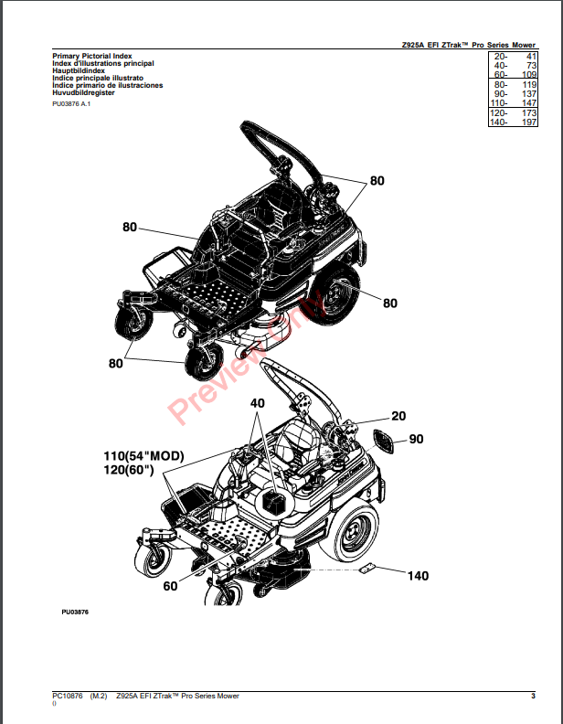 JOHN DEERE Z925A EFI ZTRAK PRO SERIES MOWER PC10876 - PARTS CATALOG MANUAL