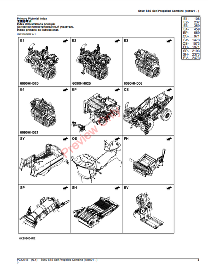 JOHN DEERE S660 STS SELF-PEOPELLED COMBINE PC12746 - PARTS CATALOG MANUAL