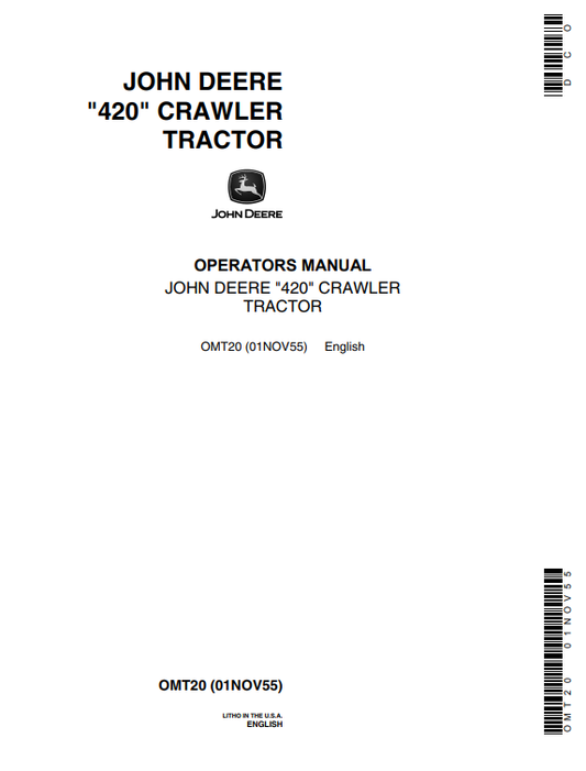 JOHN DEERE 420 (SERIES) Construction Crawlers OPERATOR MANUAL - OMT20