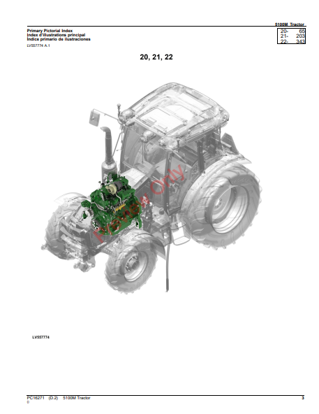 JOHN DEERE 5100M TRACTOR PC16271 - PARTS CATALOG MANUAL