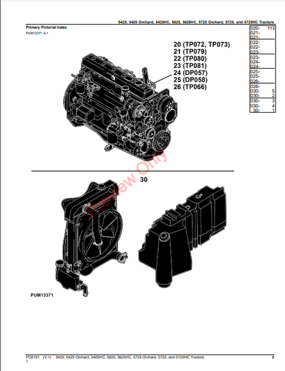 JOHN DEERE 5425, 5425 ORCHARD, 5425HC, 5625, 5625HC, 5725, 5725 ORCHARD AND 5725HC TRACTORS PC6101 - PARTS CATALOG MANUAL