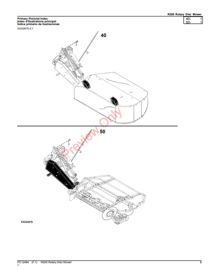 JOHN DEERE R200 ROTARY DISC MOWER PC12484 - PARTS CATALOG MANUAL