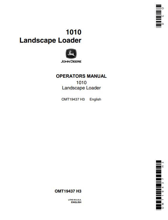 JOHN DEERE 2010 ( SERIES) Construction Landscape Loaders OPERATOR MANUAL - OMT19437