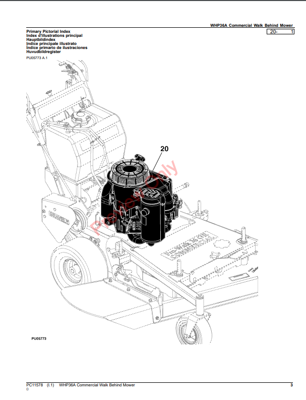 JOHN DEERE WHP36A COMMERCIAL WALK BEHIND MOWER PC11578 - PARTS CATALOG MANUAL