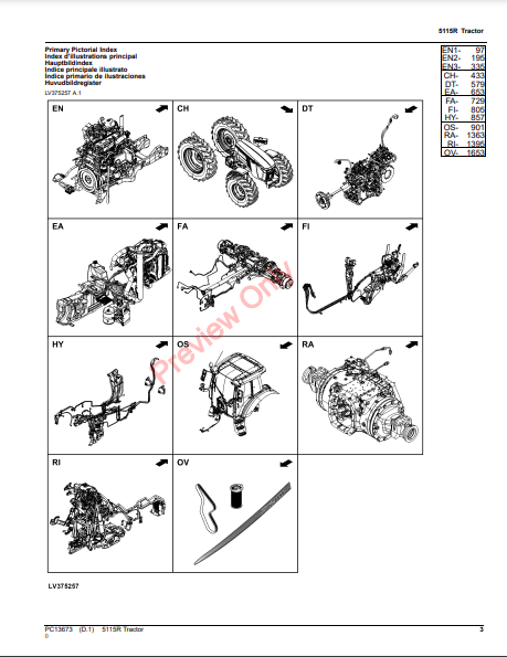 JOHN DEERE 5115R TRACTOR PC13673 - PARTS CATALOG MANUAL