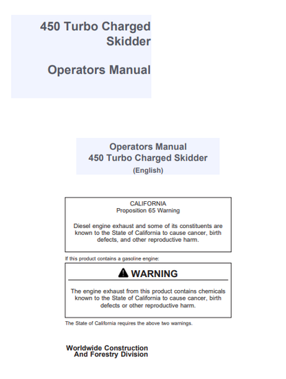 JOHN DEERE 450 (SERIES) Forestry Skidders OPERATOR MANUAL - 450TURBO_