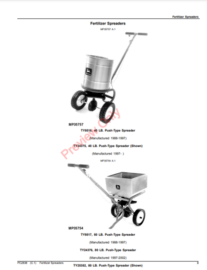 JOHN DEERE FERTILIZER SPREADERS PC2838 - PARTS CATALOG MANUAL