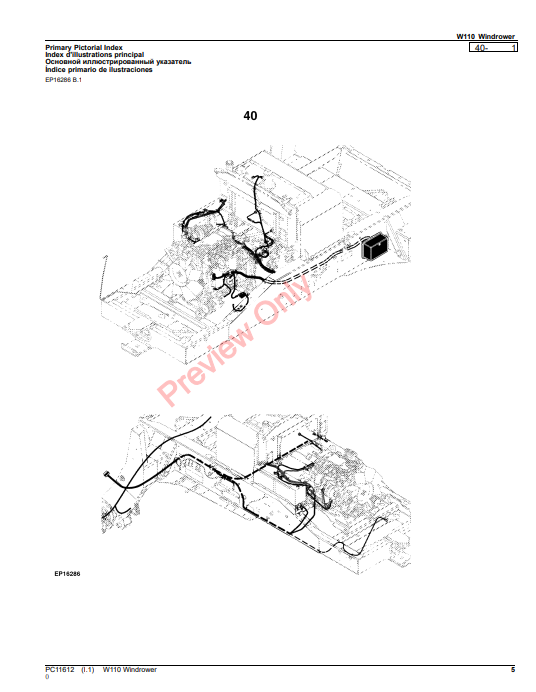 JOHN DEERE W110 WINDROWER PC11612 - PARTS CATALOG MANUAL