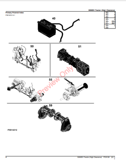 JOHN DEERE 5090EH TRACTOR (HIGH CLEARANCE) PC6126 - PARTS CATALOG MANUAL