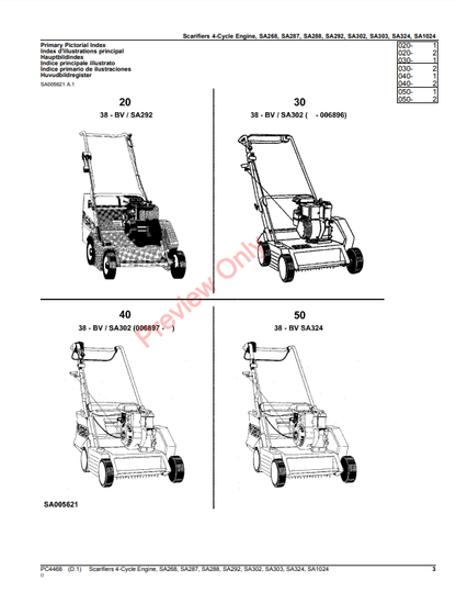 JOHN DEERE SCARIFIERS 4-CYCLE ENGINE, SA268, SA287, SA288, SA292, SA302, SA303, SA324, SA1024 PC4468 - PARTS CATALOG MANUAL