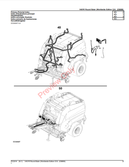 JOHN DEERE V451R ROUND BALER (WORLDWIDE EDITION) PC3314 - PARTS CATALOG MANUAL