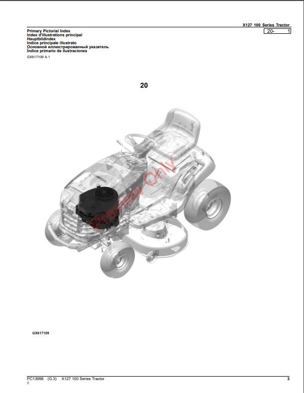 JOHN DEERE X127 (100 SERIES) TRACTOR PC13998 - PARTS CATALOG MANUAL