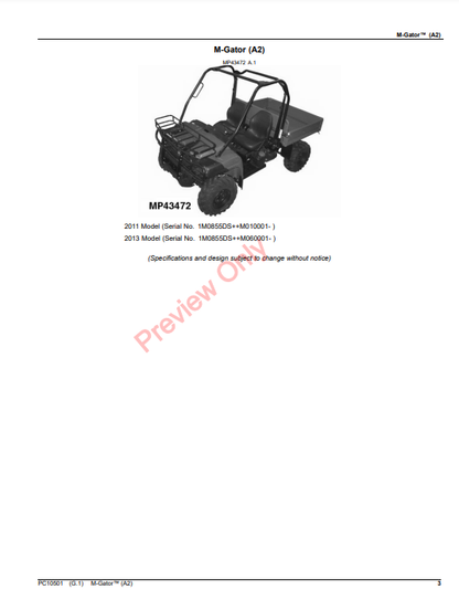 JOHN DEERE M-GATOR (A2) PC10501 - PARTS CATALOG MANUAL