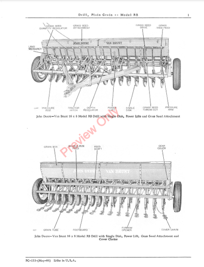 JOHN DEERE RB GRAIN DRILL PC133 - PARTS CATALOG MANUAL