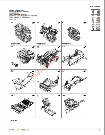 JOHN DEERE S760 COMBINE PC14254 - PARTS CATALOG MANUAL