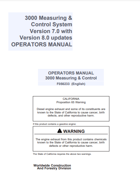 F056233 - JOHN DEERE TJ3000 Forestry Measuring And Control OPERATOR MANUAL