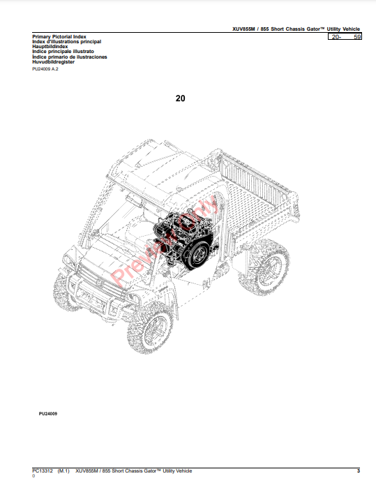 JOHN DEERE XUV855M / 855 SHORT CHASSIS GATOR UTILITY VEHICLE PC13312 - PARTS CATALOG MANUAL