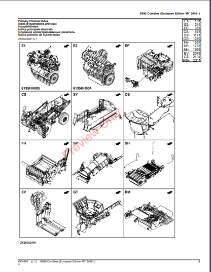 JOHN DEERE S690 COMBINE PC4991 - PARTS CATALOG MANUAL