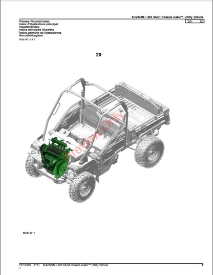 JOHN DEERE XUV825M / 825 SHORT CHASSIS GATOR UTILITY VEHICLE PC13309 - PARTS CATALOG MANUAL