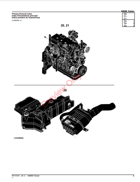 JOHN DEERE 5085M TRACTOR PC11015 - PARTS CATALOG MANUAL