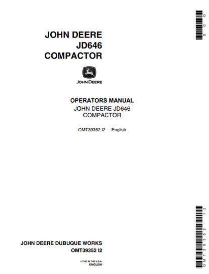 JOHN DEERE 646 Construction Compactors OPERATOR MANUAL -  OMT39352_