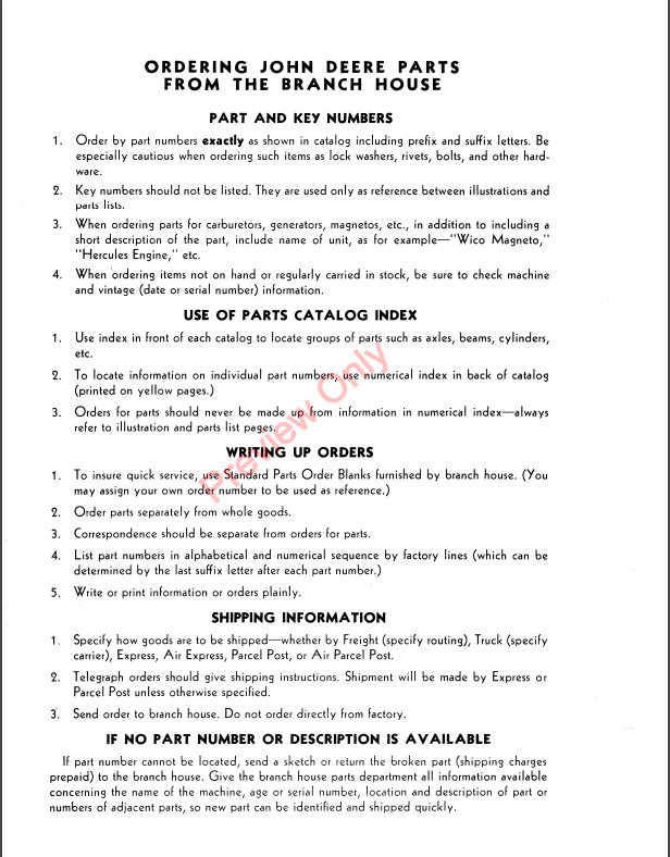 JOHN DEERE NO.5 CASTER-WHEEL POWER MOWER PC466 - PARTS CATALOG MANUAL