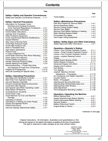 OPERATOR MANUAL - JOHN DEERE 724K Construction Loader OMT344180