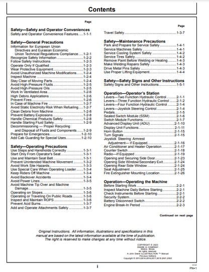 OPERATOR MANUAL - JOHN DEERE 724K Construction Loader OMT344180