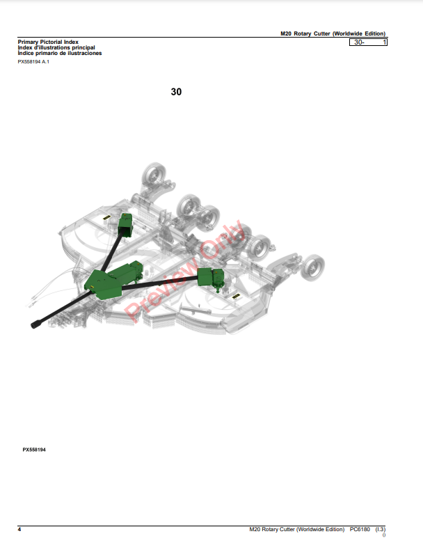 JOHN DEERE M20 ROTARY CUTTER PC6180 - PARTS CATALOG MANUAL