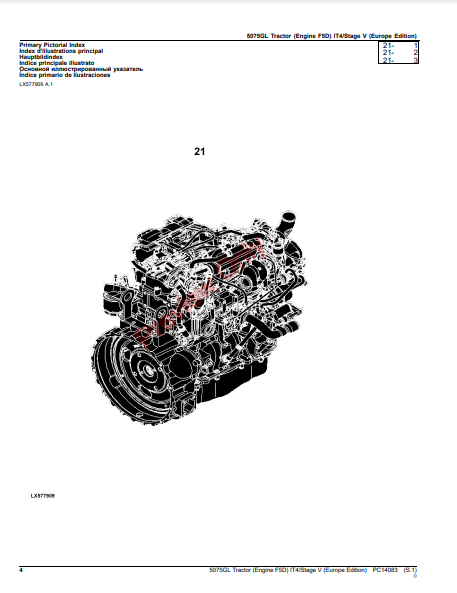 JOHN DEERE 5075GL TRACTOR (ENGINE F5D) IT4/STAGE V (EUROPE EDITION) PC14083 - PARTS CATALOG MANUAL