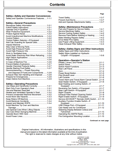 OPERATOR MANUAL - JOHN DEERE 250GLC Construction Excavator OMT351369X19