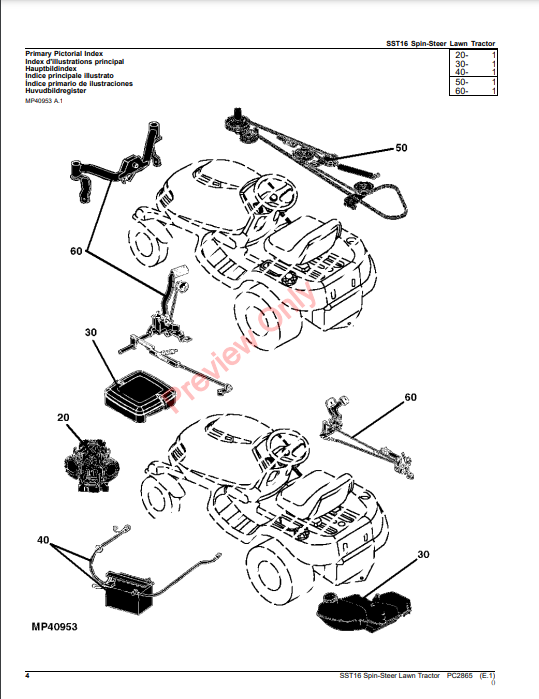 JOHN DEERE SST16 SPIN-STEER LAWN TRACTOR PC2865 - PARTS CATALOG MANUAL