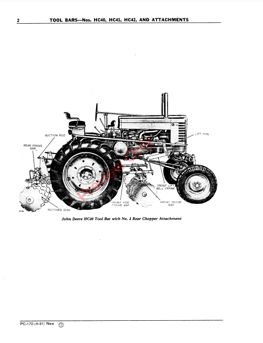 JOHN DEERE HC40, HC41, HC42 TOOLBARS & ATTACHMENTS PC172 - PARTS CATALOG MANUAL