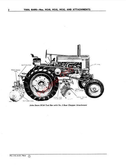 JOHN DEERE HC40, HC41, HC42 TOOLBARS & ATTACHMENTS PC172 - PARTS CATALOG MANUAL