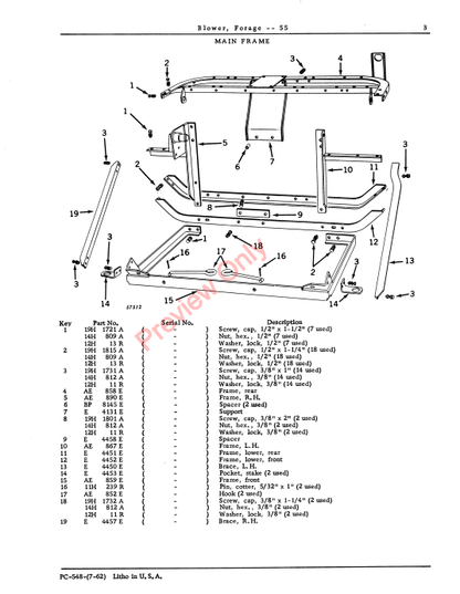 JOHN DEERE 55 FORAGE BLOWER PC548 - PARTS CATALOG MANUAL