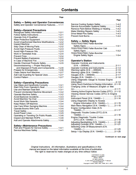 OPERATOR MANUAL - JOHN DEERE 703G,753G,759G (G SERIES) Forestry Tracked Feller Buncher F387428