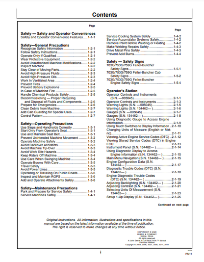 OPERATOR MANUAL - JOHN DEERE 703G,753G,759G (G SERIES) Forestry Tracked Feller Buncher F387428