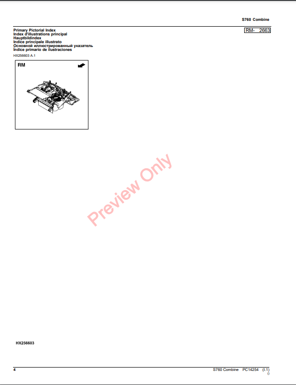 JOHN DEERE S760 COMBINE PC14254 - PARTS CATALOG MANUAL