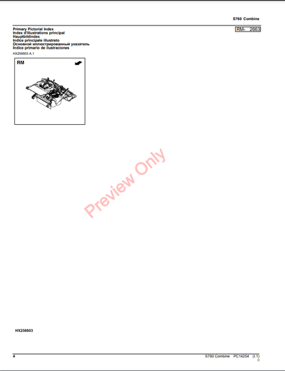 JOHN DEERE S760 COMBINE PC14254 - PARTS CATALOG MANUAL