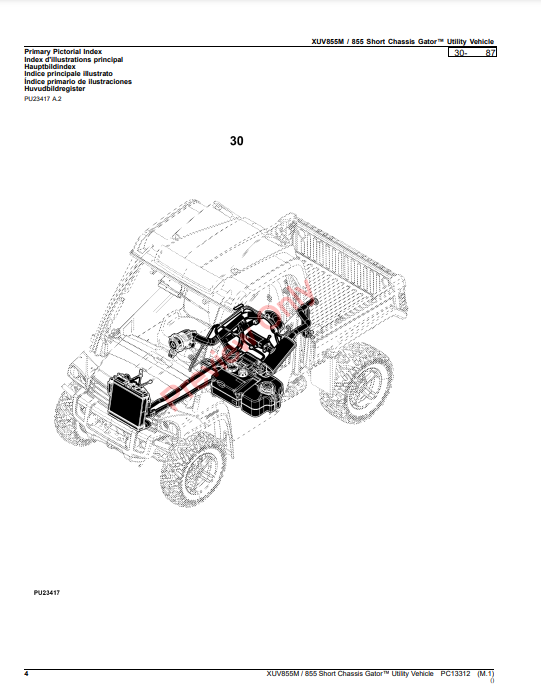 JOHN DEERE XUV855M / 855 SHORT CHASSIS GATOR UTILITY VEHICLE PC13312 - PARTS CATALOG MANUAL