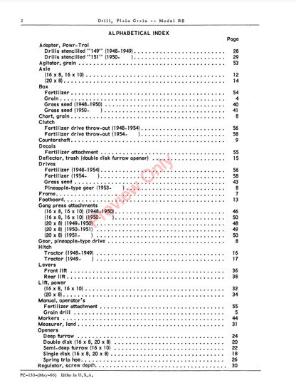 JOHN DEERE RB GRAIN DRILL PC133 - PARTS CATALOG MANUAL