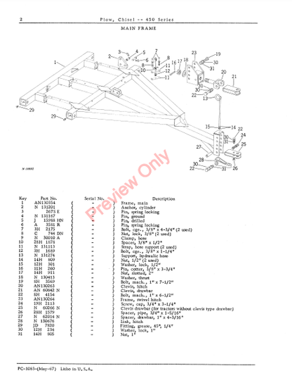 JOHN DEERE 450 SERIES CHISEL PLOW PC1083 - PARTS CATALOG MANUAL