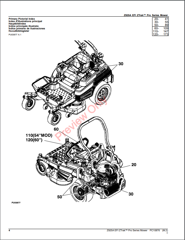 JOHN DEERE Z925A EFI ZTRAK PRO SERIES MOWER PC10876 - PARTS CATALOG MANUAL