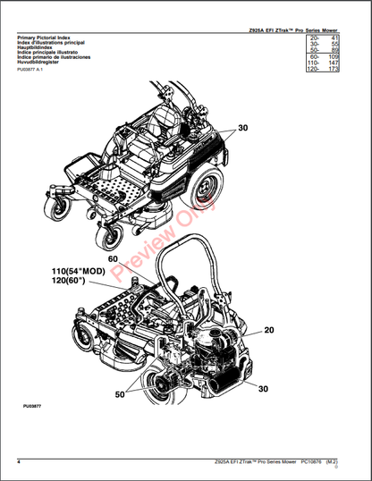 JOHN DEERE Z925A EFI ZTRAK PRO SERIES MOWER PC10876 - PARTS CATALOG MANUAL