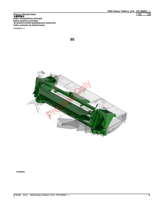 JOHN DEERE R400 ROTARY PLATFORM PC6263 - PARTS CATALOG MANUAL