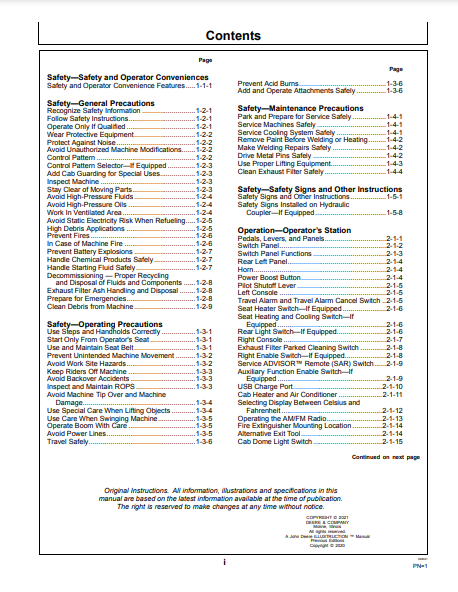 OPERATOR MANUAL - JOHN DEERE 200G (G SERIES) Construction Excavator OMT443618X019