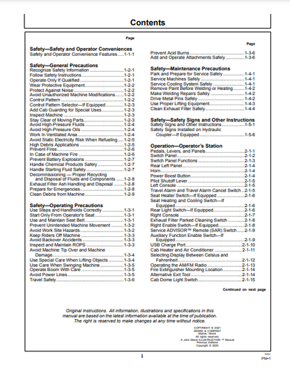 OPERATOR MANUAL - JOHN DEERE 200G (G SERIES) Construction Excavator OMT443618X019