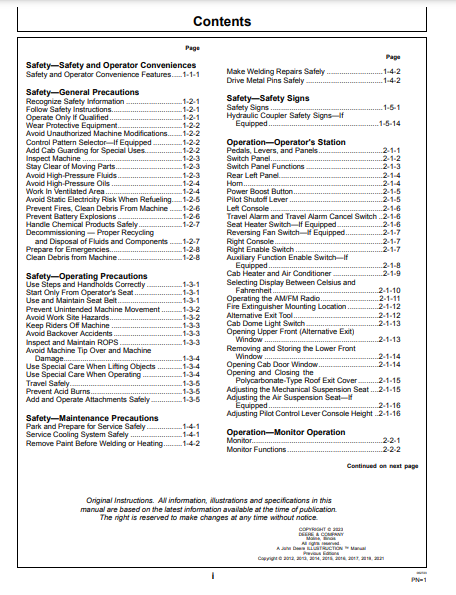 OPERATOR MANUAL - JOHN DEERE 130G CONSTRUCTION EXCAVATOR OMT308597