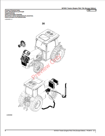 JOHN DEERE 5075GV TRACTOR (ENGINE F5A) T3A (EUROPE EDITION) PC4819 - PARTS CATALOG MANUAL